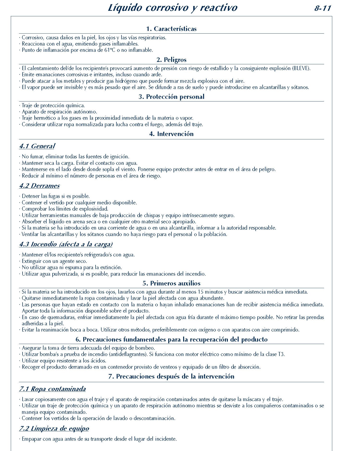 310 FICHA 8-11 LIQUIDO CORROSIVO REACTIVO FICHAS EMERGENCIA